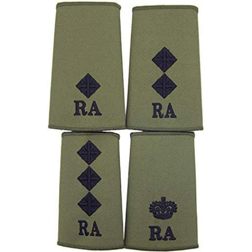 RA Royal Artillery Black On Olive Rank Slide Pair